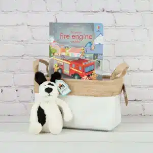 New Baby Gift Baskets - Fire engine furry friend