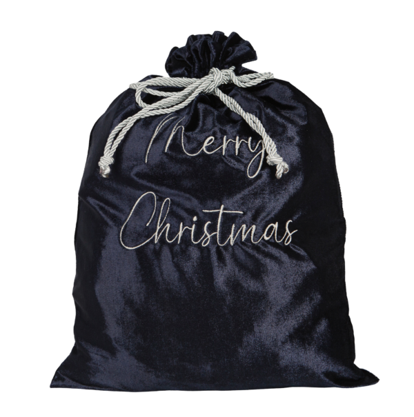 navy blue velvet santa bag