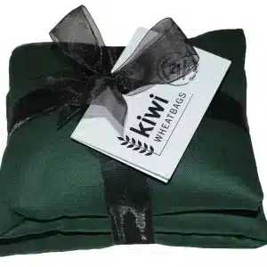 green wheat bag with ribbon