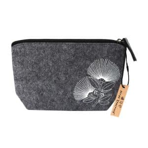 felt cosmetic bag with white pohutukawa design