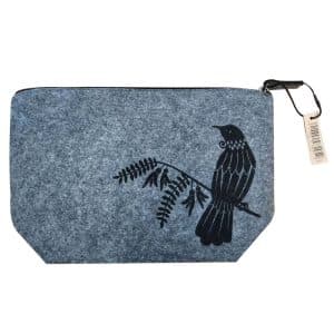 felt accessory bag with black tui design